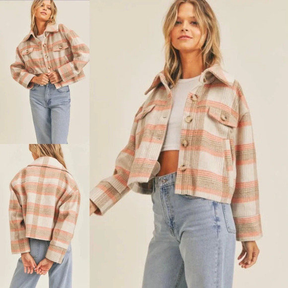 NWT, Lush Clothing Pink Plaid Cropped Jacket Lush Clothing, Small - Picture 2 of 3